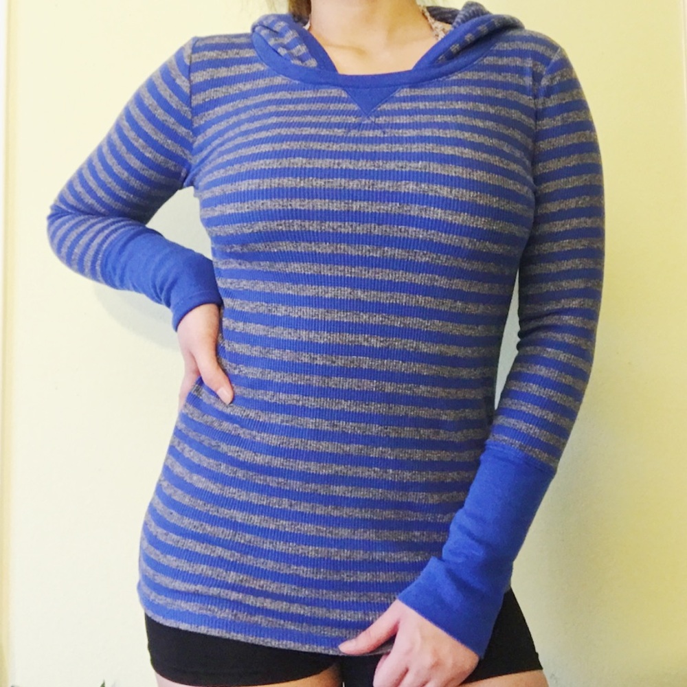 Blue/Gray Striped Hooded Longsleeve (S)